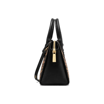 Michael Kors Leopard Print Satchel with MK Charm In Black