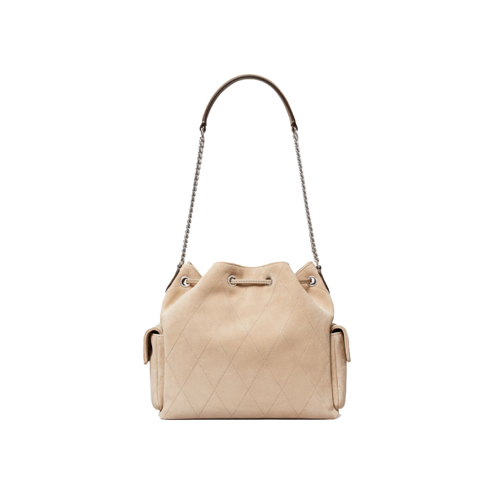 Tory Burch Charlie Quilted Drawstring Shoulder Bag In Beige
