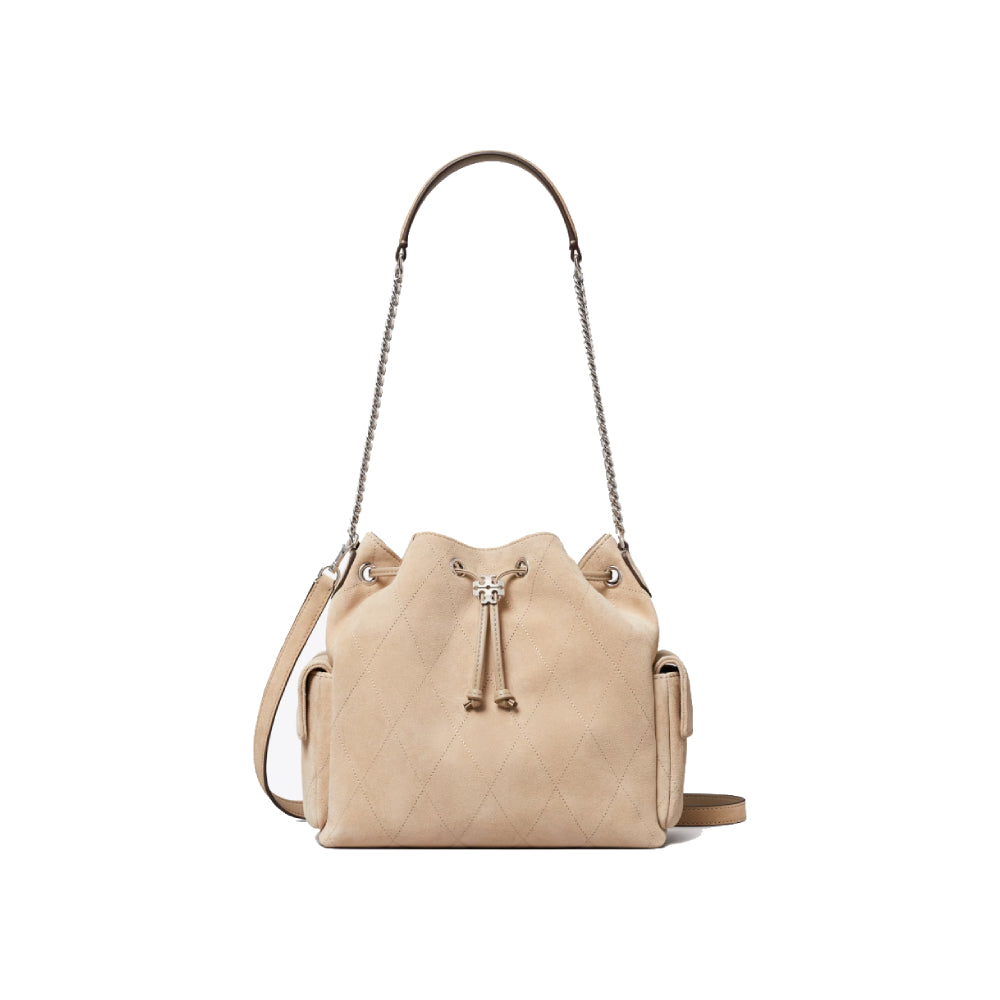 Tory Burch Charlie Quilted Drawstring Shoulder Bag In Beige