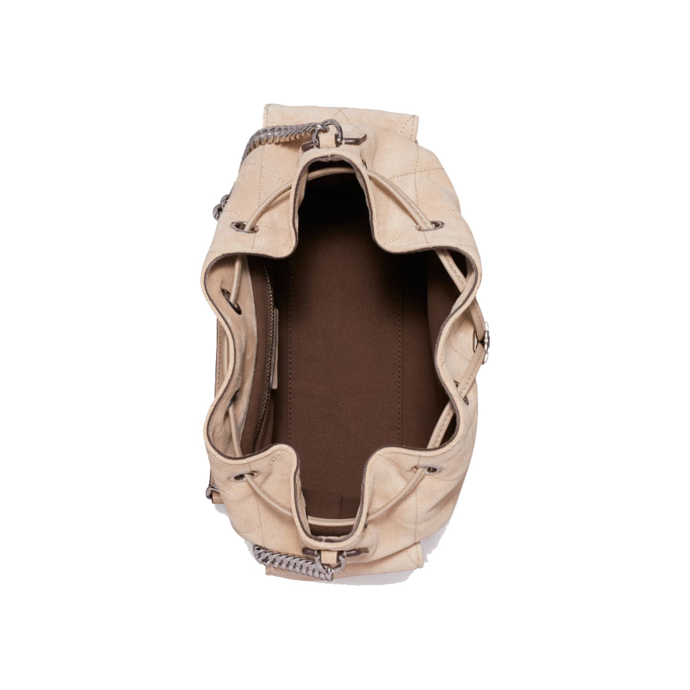 Tory Burch Charlie Quilted Drawstring Shoulder Bag In Beige
