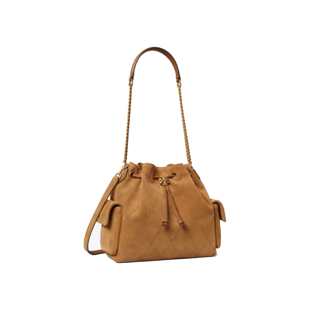 Tory Burch Charlie Quilted Drawstring Shoulder Bag In Wild Tobacco