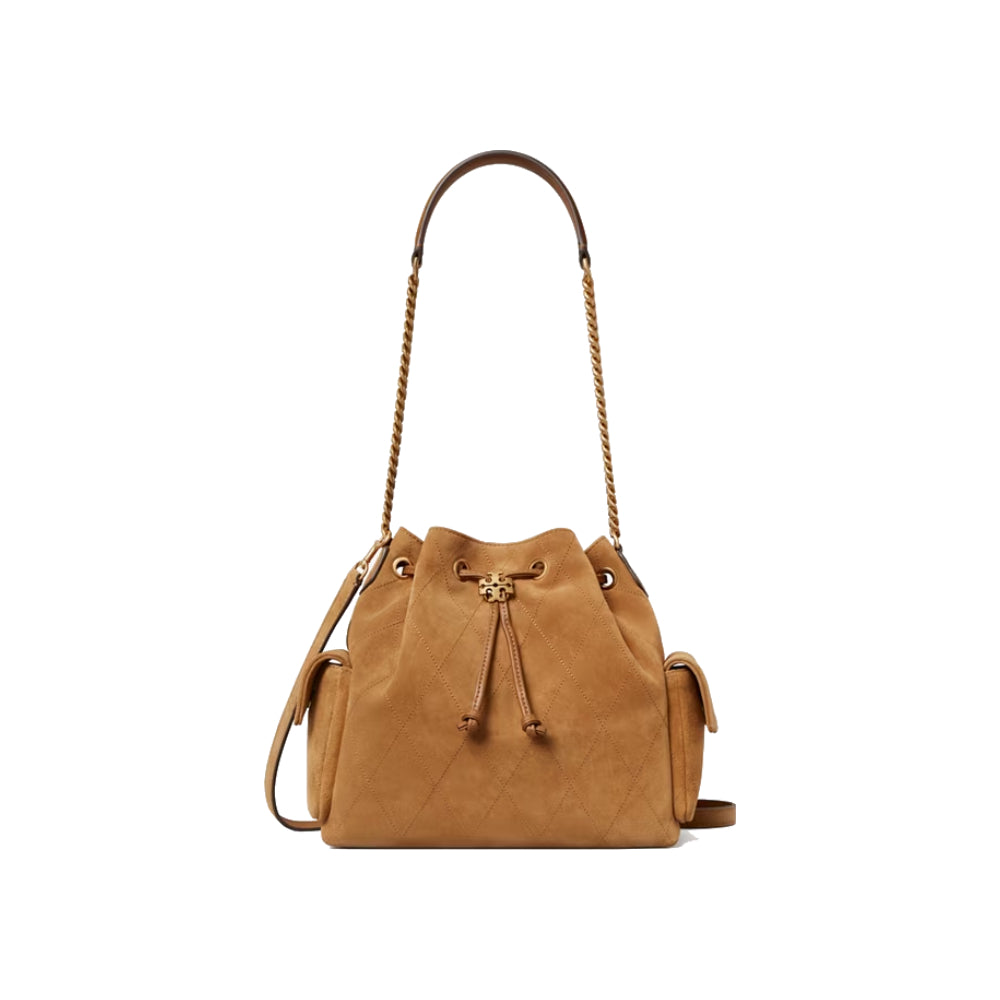 Tory Burch Charlie Quilted Drawstring Shoulder Bag In Wild Tobacco