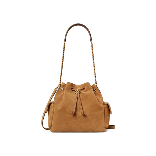 Tory Burch Charlie Quilted Drawstring  Small Shoulder Bag In Wild Tobacco