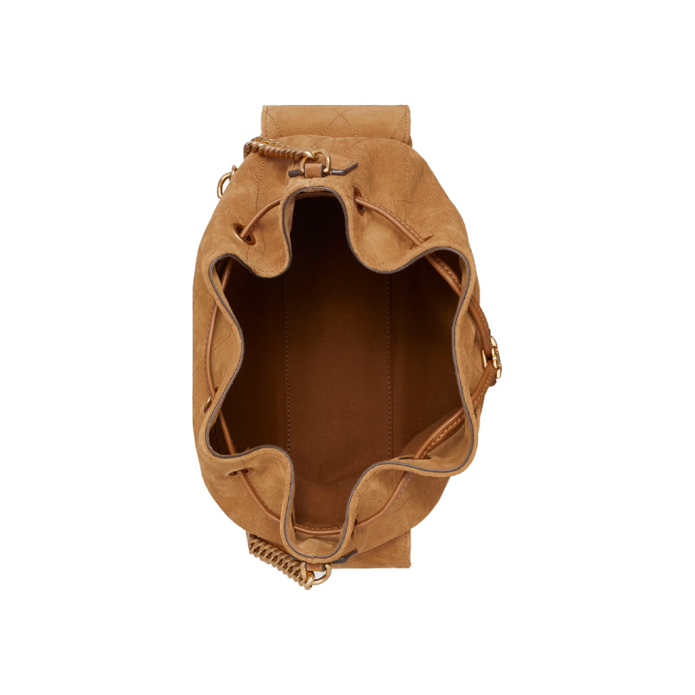 Tory Burch Charlie Quilted Drawstring Shoulder Bag In Wild Tobacco