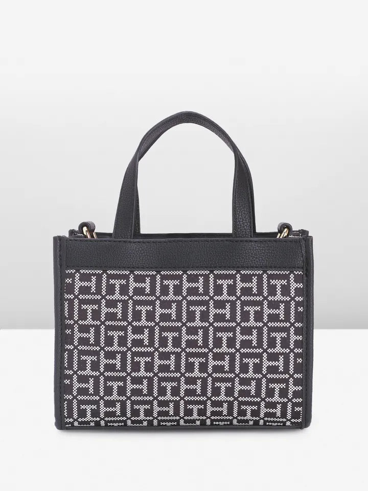 Tommy Hilfiger Brand Logo Textured Handheld Bag in navy