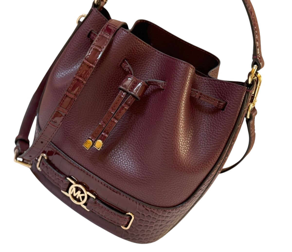 MICHAEL KORS REED BUCKET MESSENGER LEATHER BAG EXOTIC OXBLOOD