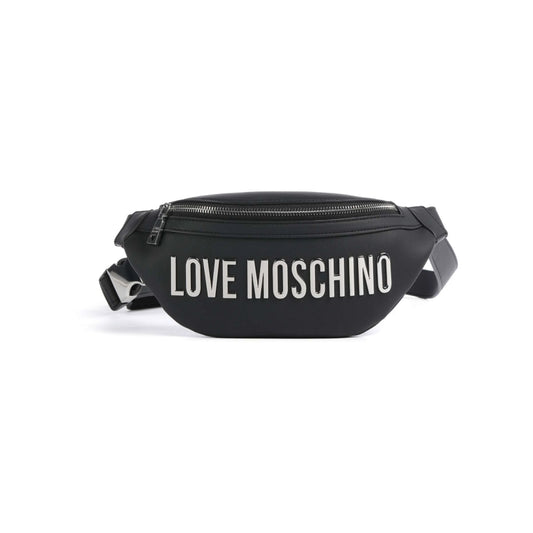 Love Moschino Logo-Lettering Belt Bag with Silver-Tone Logo In Black