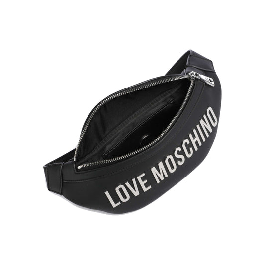 Love Moschino Logo-Lettering Belt Bag with Silver-Tone Logo In Black