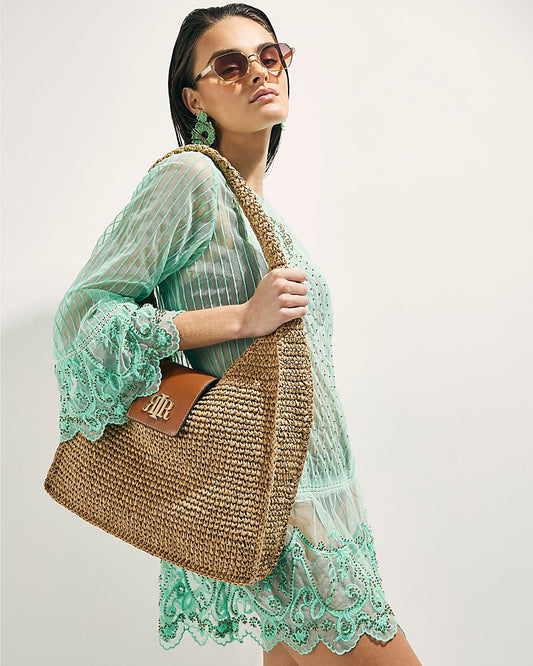 River island Beige Raffia Flap Front Shoulder Bag