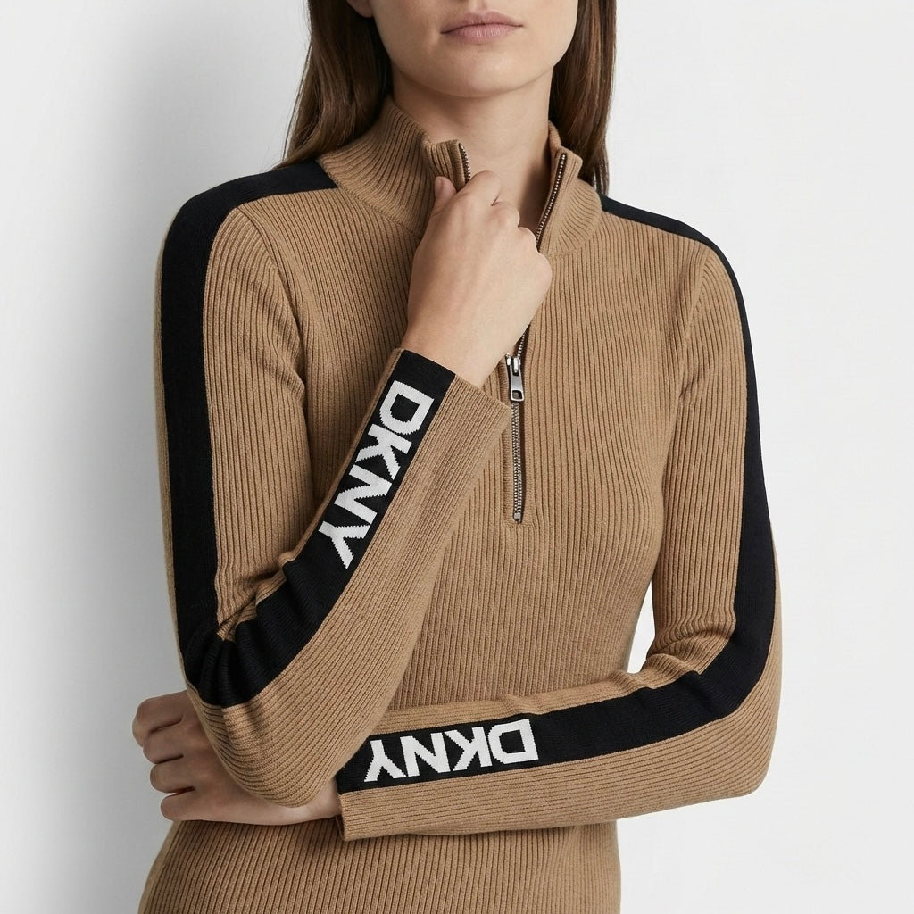 DKNY LONG SLEEVE 1/4 ZIP LOGO TAPE SWEATER SIZE L