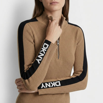 DKNY LONG SLEEVE 1/4 ZIP LOGO TAPE SWEATER SIZE L