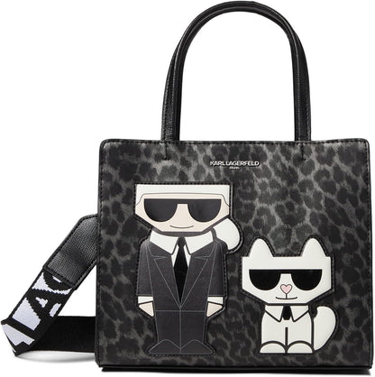 Karl Lagerfeld Paris Maybelle Satchel In Black/grey Leopard