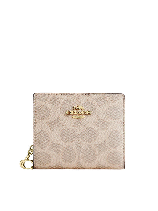 Coach Snap Wallet In Signature Canvas Sand/Chalk