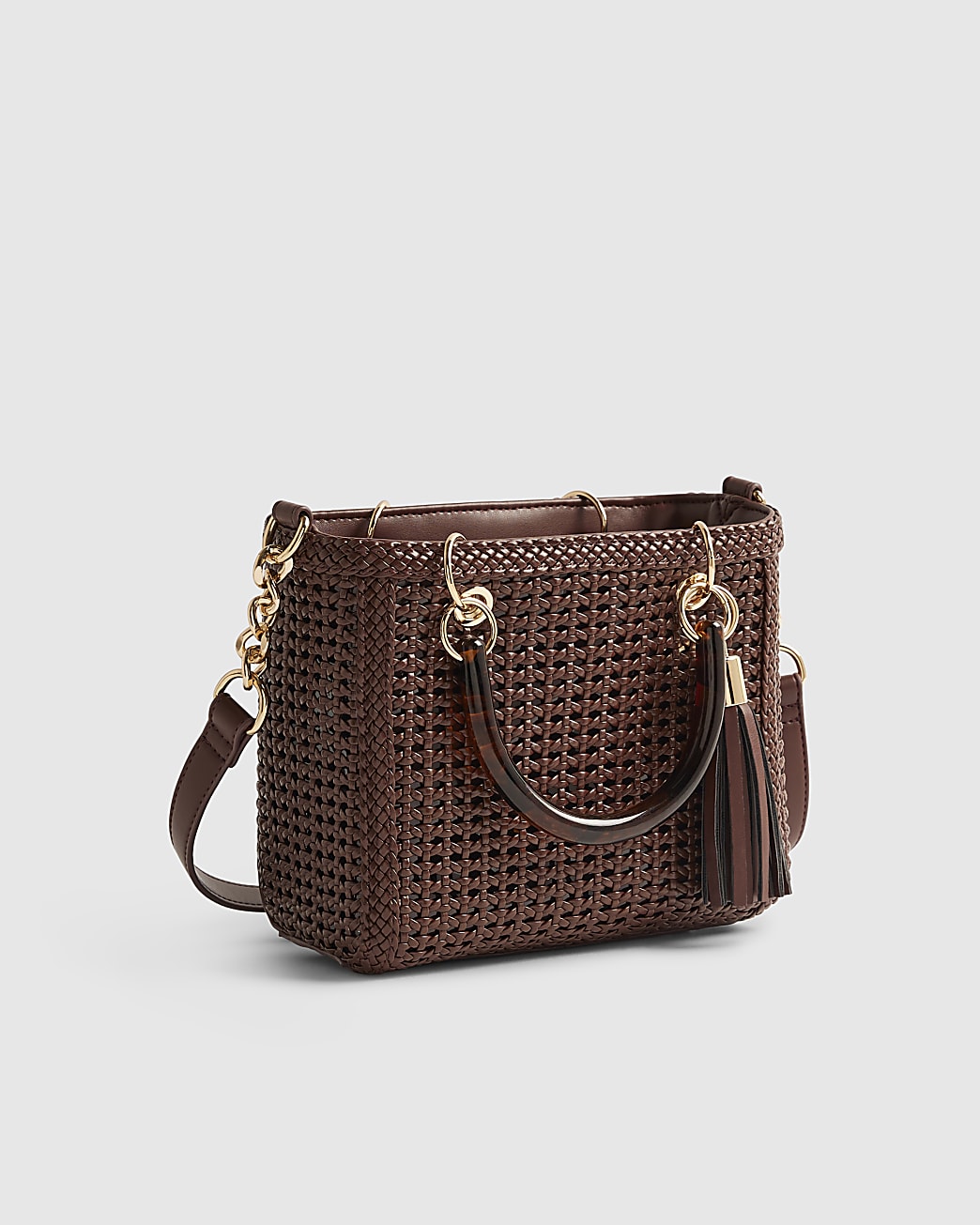 River Island Brown Woven Mini Tote Bag