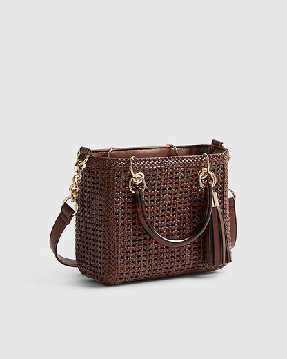River Island Brown Woven Mini Tote Bag