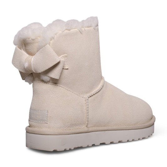 UGG MINI BAILEY SUEDE BOW CREAM SHEEPSKIN ANKLE WOMEN'S BOOTS SIZE 39