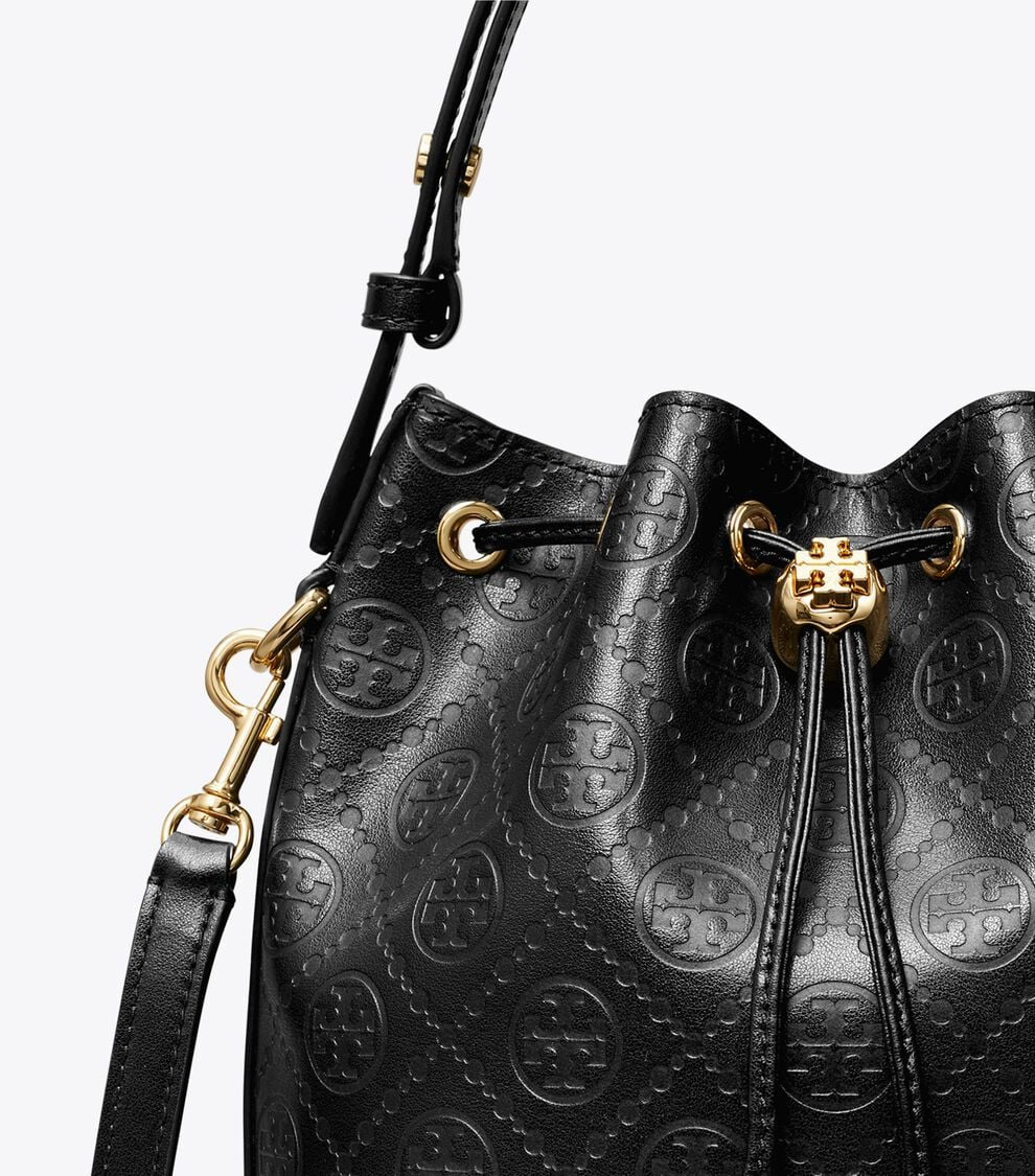 TORY BURCH T MONOGRAM LEATHER BUCKET BAG