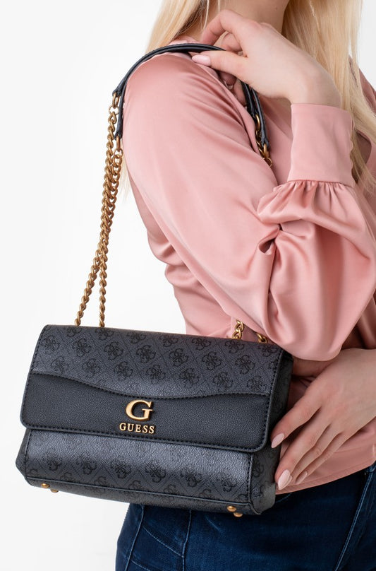 GUESS Nell Logo Convertible Crossbody Flap Coal Logo