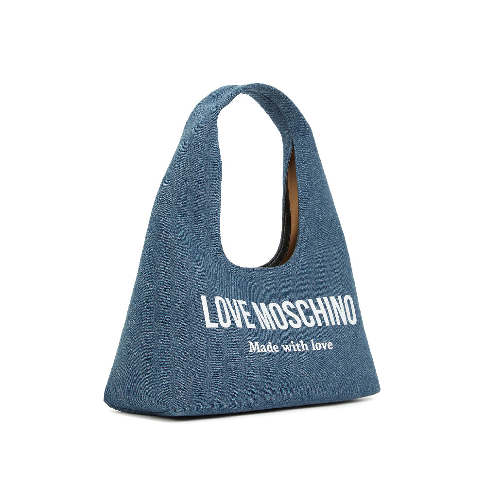 Love Moschino Cut-Out Handle Tote Bag in Denim Jeans