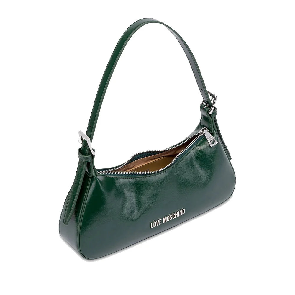 Love Moschino Soft Leather Shoulder Bag in Dark Green