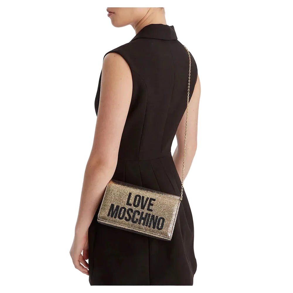 Love Moschino Clutch with Shoulder Strap in Gold
