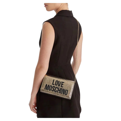 Love Moschino Clutch with Shoulder Strap in Gold