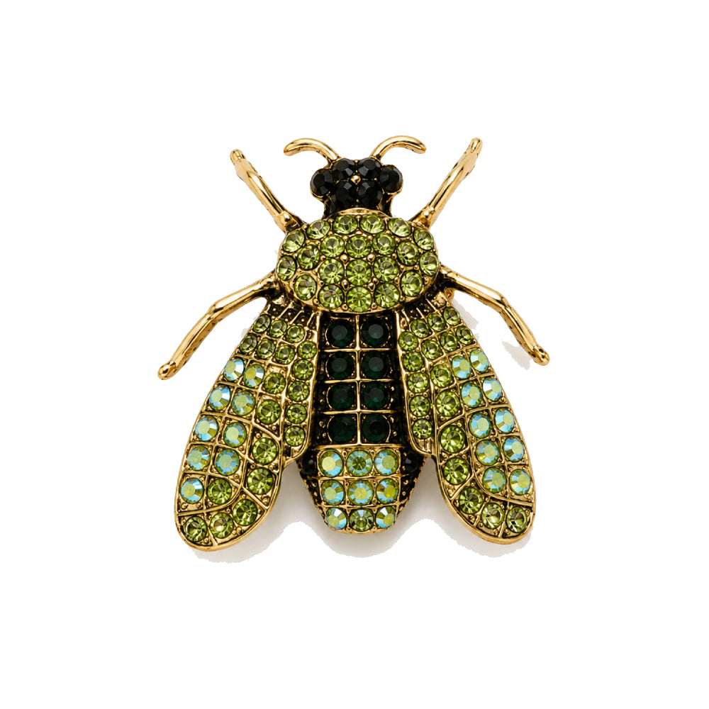 Beetle Crystal Brooch Green Crystal In Gold