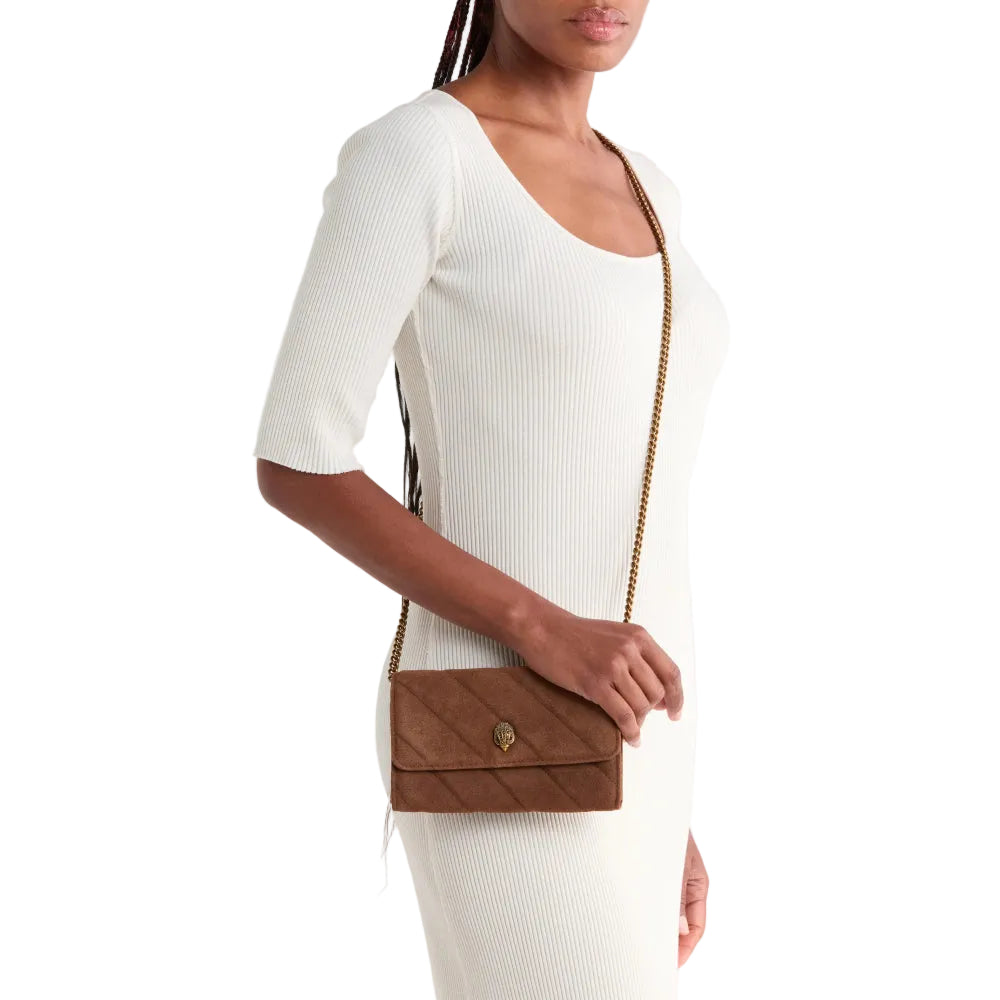 Kurt Geiger Soho Suede Wallet on Chain In Camel