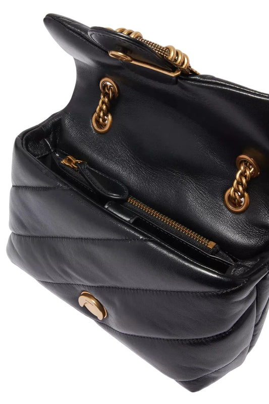 Pinko Love large Bag in Nappa Leather with Quilted Puff and Stones in Black
