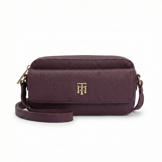 Tommy Hilfiger Monogram Crossbody Camera Bag in burgundy