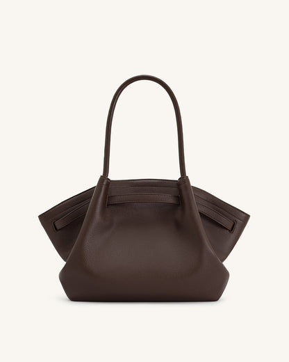 JW PEI Hana Medium Faux Straw Tote Bag in Dark Brown