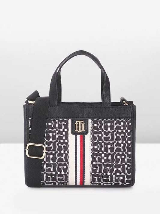 Tommy Hilfiger Brand Logo Textured Handheld Bag in navy