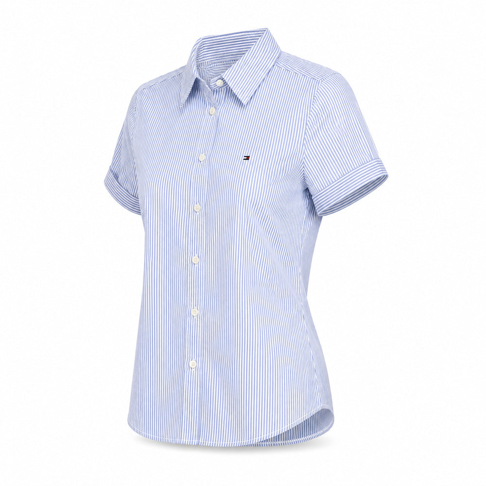 Tommy Hilfiger Women's Blue & White Striped Short-Sleeve Shirt
