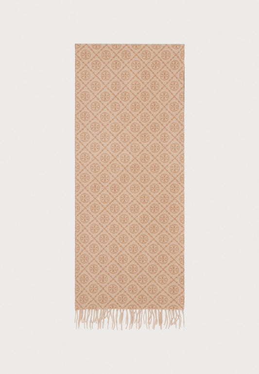 TORY BURCH MONOGRAM OBLONG SCARF - SCARF - CAMEL