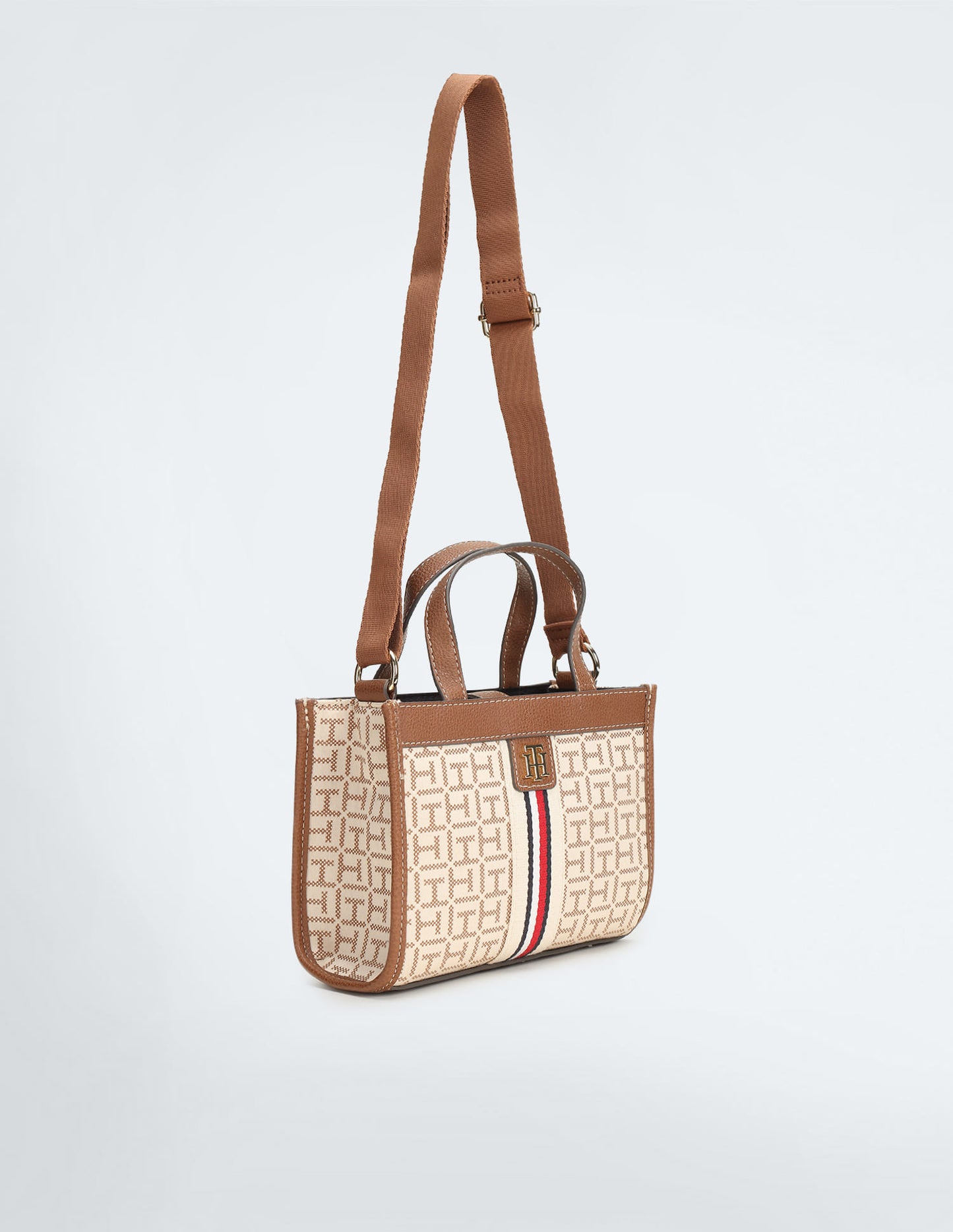 Tommy Hilfiger Brand Logo Textured Handheld Bag in beige