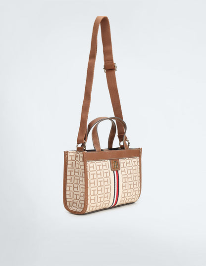 Tommy Hilfiger Brand Logo Textured Handheld Bag in beige