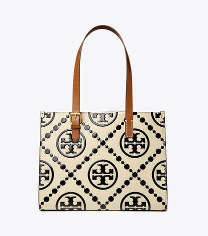 SMALL T MONOGRAM CONTRAST EMBOSSED TOTE TORY BURCH