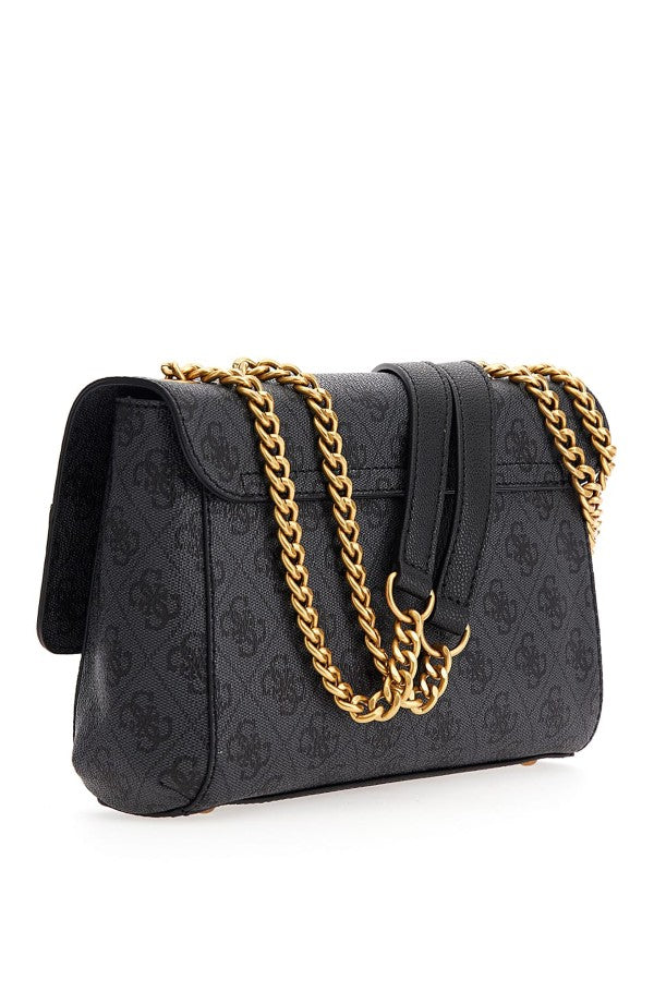GUESS Nell Logo Convertible Crossbody Flap Coal Logo