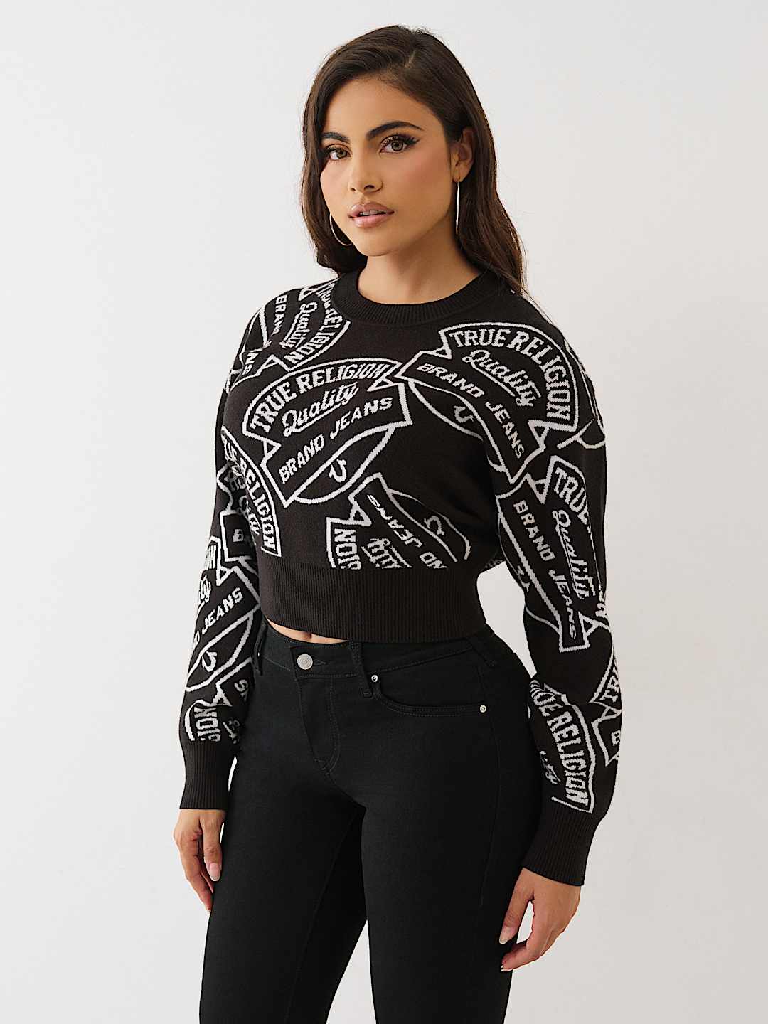 TRUE RELIGION MONOGRAM JAQUARD SWEATER SIZE L