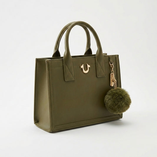 True religion women's Modern edge medium Bag Olive Green Handbag top handle mini