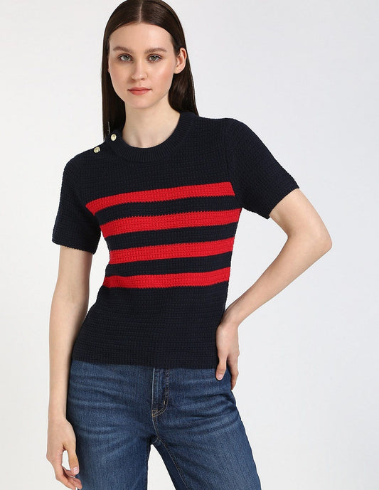 Tommy Hilfiger Gold Button Textured Knit Sweater size M