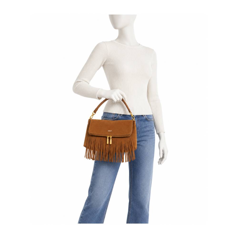 Abro Nana Fringes Shoulder Bag in Brown Suede
