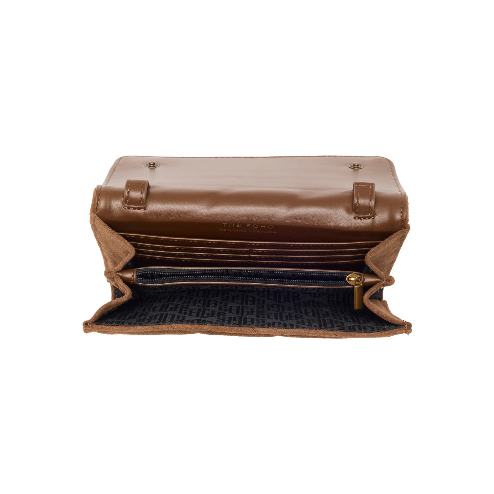 Kurt Geiger Soho Suede Wallet on Chain In Camel