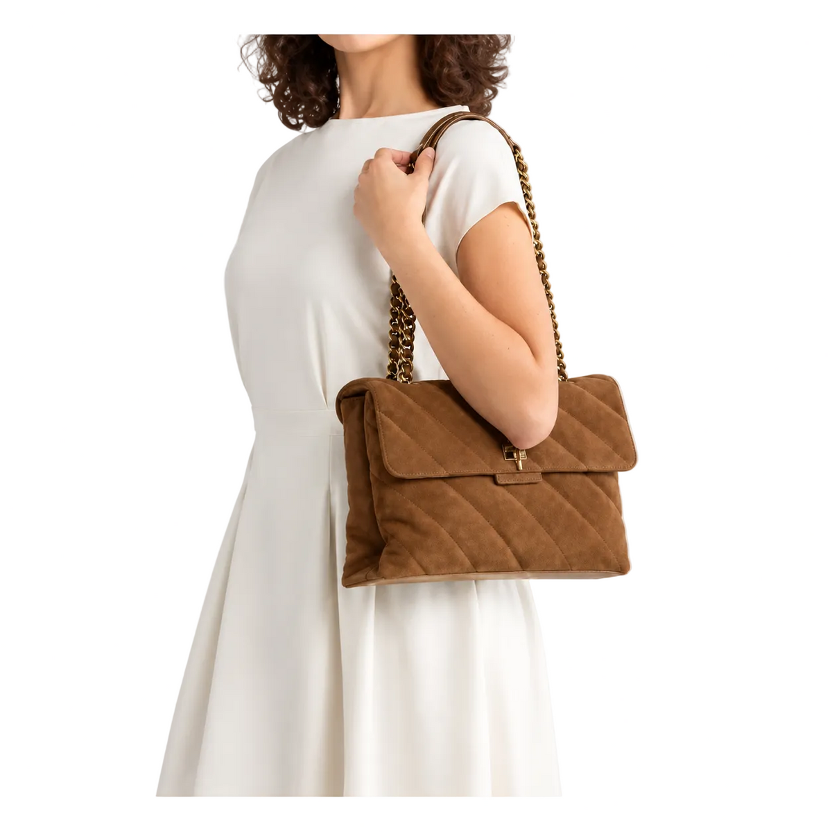 Kurt Geiger Soho Large Leather Bag in Brown Suede