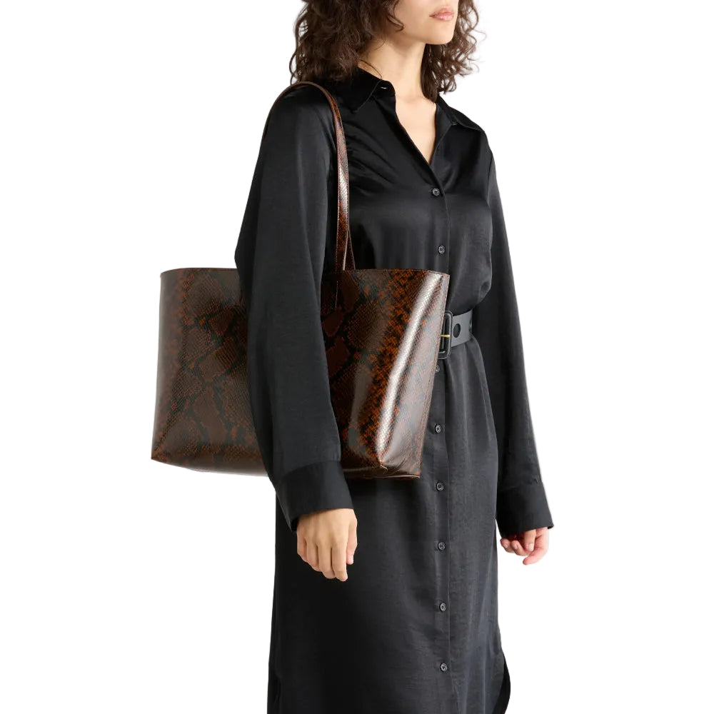 Kurt Geiger Angel Snakeskin Embossed Leather Shopper in Brown