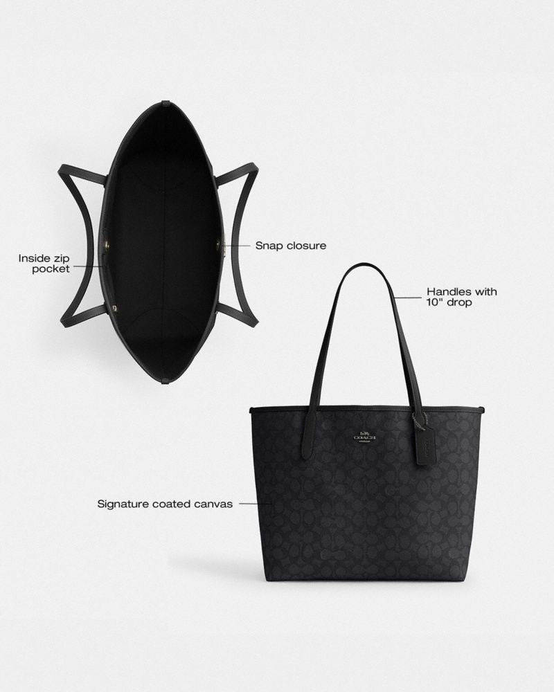 Coach City Tote Bag In Signature Canvas in gunmetal