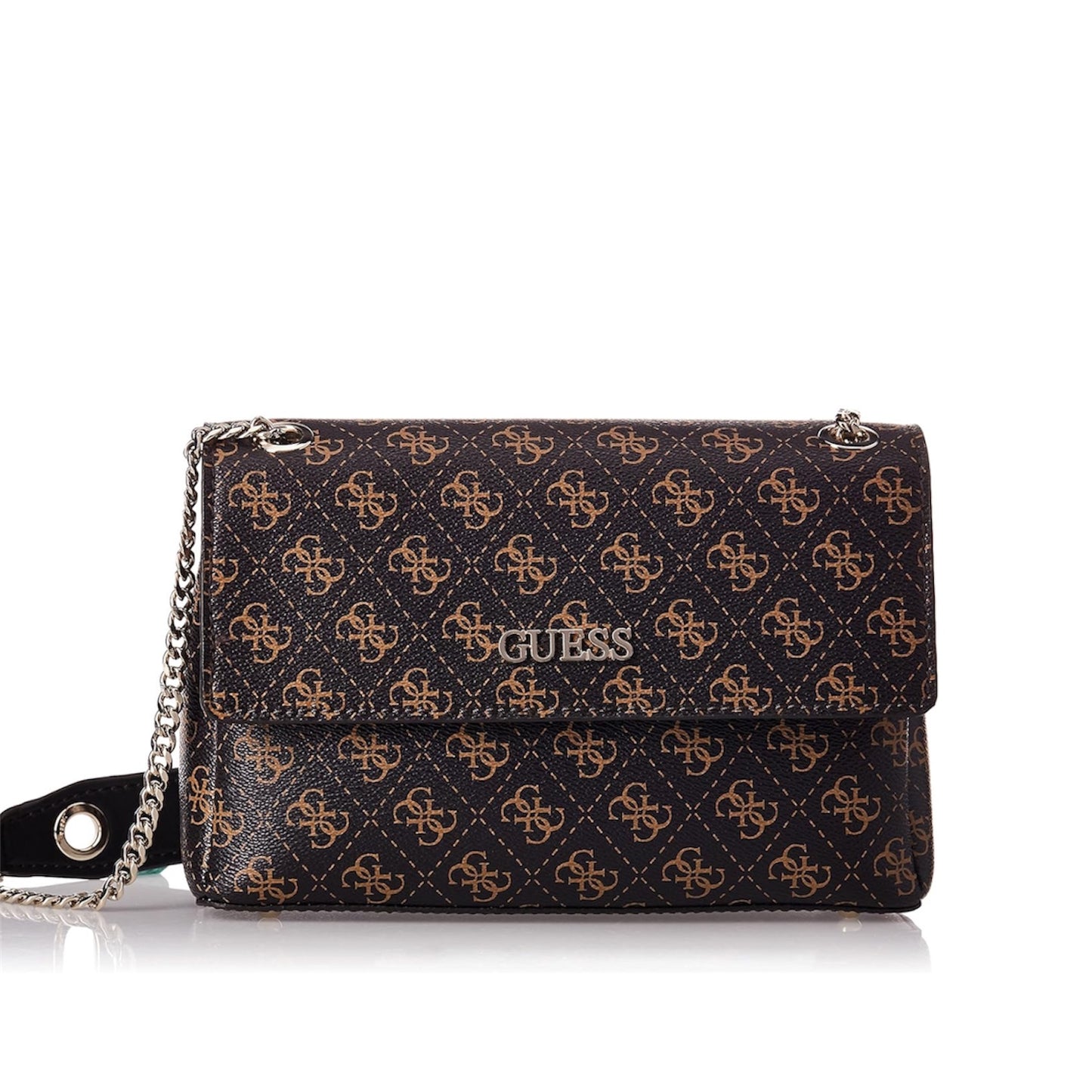 GUESS Washington Convertible Crossbody Flap Handbag Brown Multi Signature