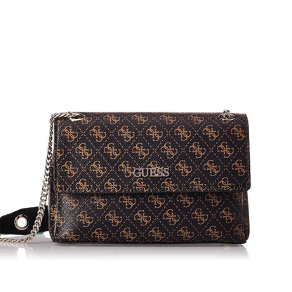 GUESS Washington Convertible Crossbody Flap Handbag Brown Multi Signature