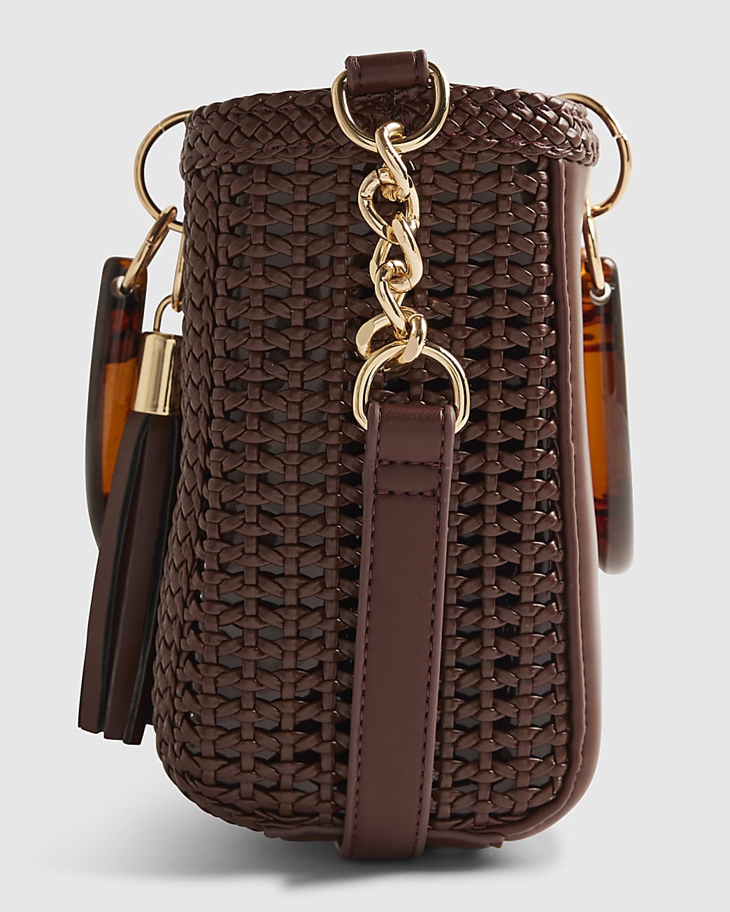 River Island Brown Woven Mini Tote Bag