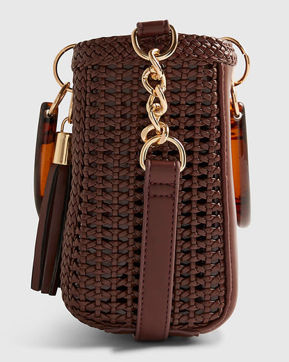River Island Brown Woven Mini Tote Bag